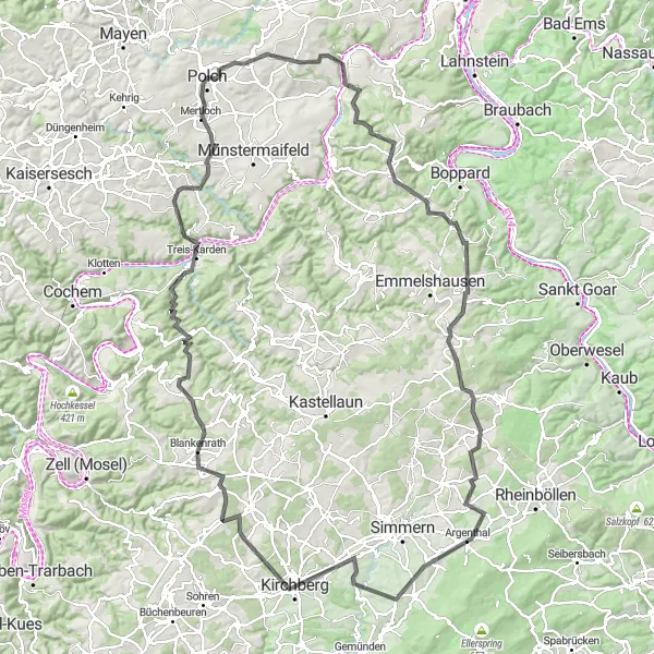 Karten-Miniaturansicht der Radinspiration "Herausfordernde Tour durch das Rheintal" in Koblenz, Germany. Erstellt vom Tarmacs.app-Routenplaner für Radtouren