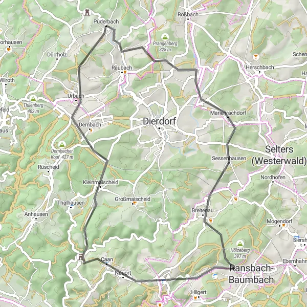 Karten-Miniaturansicht der Radinspiration "Panoramatische Tour rund um Puderbach" in Koblenz, Germany. Erstellt vom Tarmacs.app-Routenplaner für Radtouren