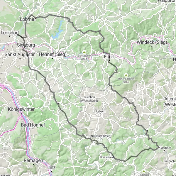 Karten-Miniaturansicht der Radinspiration "Westerwald-Highlights" in Koblenz, Germany. Erstellt vom Tarmacs.app-Routenplaner für Radtouren