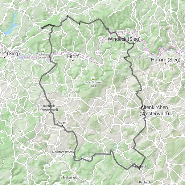 Karten-Miniaturansicht der Radinspiration "Westerwald-Abenteuer" in Koblenz, Germany. Erstellt vom Tarmacs.app-Routenplaner für Radtouren
