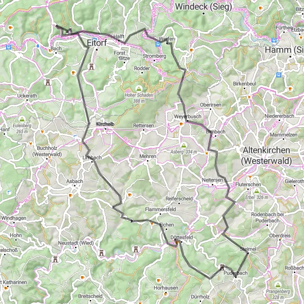 Karten-Miniaturansicht der Radinspiration "Rund um Puderbach" in Koblenz, Germany. Erstellt vom Tarmacs.app-Routenplaner für Radtouren