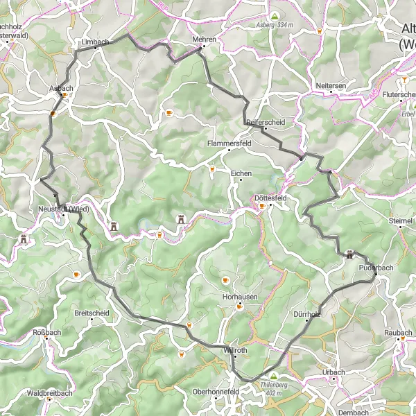 Karten-Miniaturansicht der Radinspiration "Durch das Tal der Krunkel" in Koblenz, Germany. Erstellt vom Tarmacs.app-Routenplaner für Radtouren