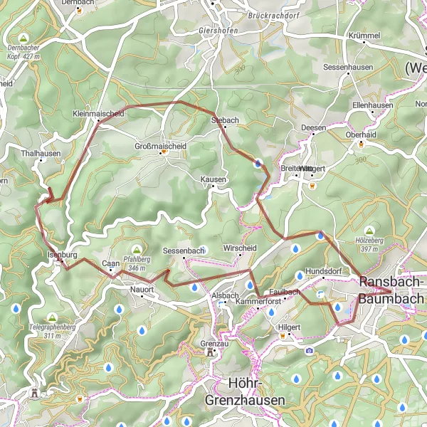 Map miniature of "Gravel Adventure to Hölzenberg" cycling inspiration in Koblenz, Germany. Generated by Tarmacs.app cycling route planner
