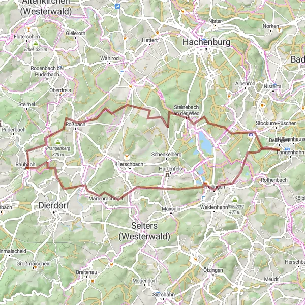 Karten-Miniaturansicht der Radinspiration "Gravel Abenteuer in der Umgebung von Raubach" in Koblenz, Germany. Erstellt vom Tarmacs.app-Routenplaner für Radtouren