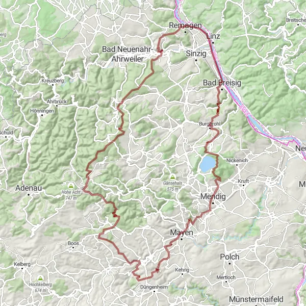 Karten-Miniaturansicht der Radinspiration "Gravel-Abenteuer in der Umgebung von Remagen" in Koblenz, Germany. Erstellt vom Tarmacs.app-Routenplaner für Radtouren