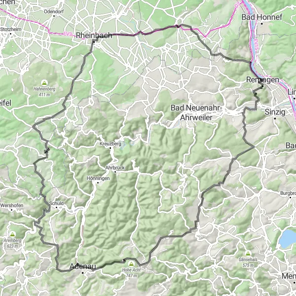 Karten-Miniaturansicht der Radinspiration "Fahrradtour um Remagen" in Koblenz, Germany. Erstellt vom Tarmacs.app-Routenplaner für Radtouren