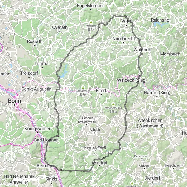 Karten-Miniaturansicht der Radinspiration "Herausfordernde Fahrradtour durch die Eifel" in Koblenz, Germany. Erstellt vom Tarmacs.app-Routenplaner für Radtouren