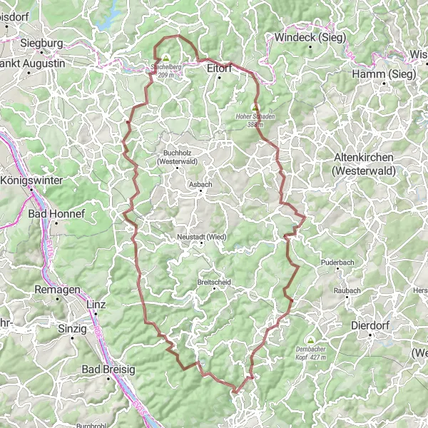 Karten-Miniaturansicht der Radinspiration "Westerwald Gravel Tour" in Koblenz, Germany. Erstellt vom Tarmacs.app-Routenplaner für Radtouren