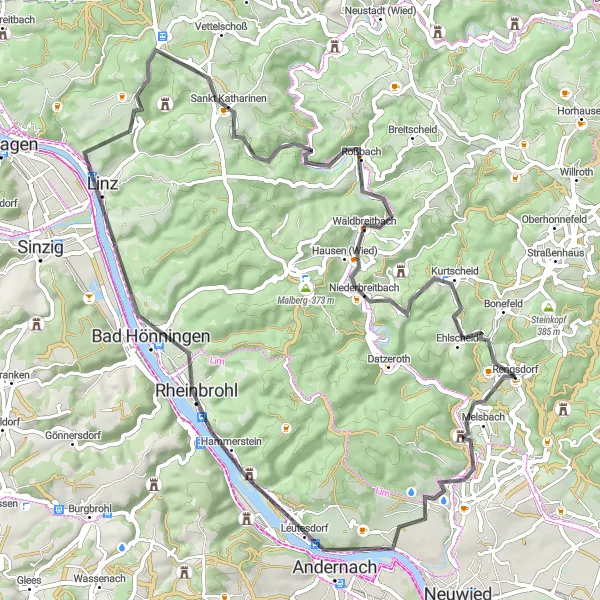 Karten-Miniaturansicht der Radinspiration "Panorama-Tour im Naturpark Rhein-Westerwald" in Koblenz, Germany. Erstellt vom Tarmacs.app-Routenplaner für Radtouren