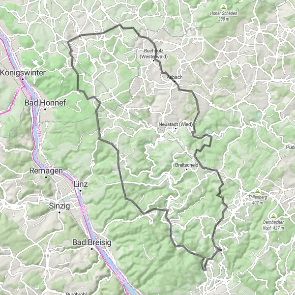 Karten-Miniaturansicht der Radinspiration "Radtour durch die Vulkaneifel" in Koblenz, Germany. Erstellt vom Tarmacs.app-Routenplaner für Radtouren