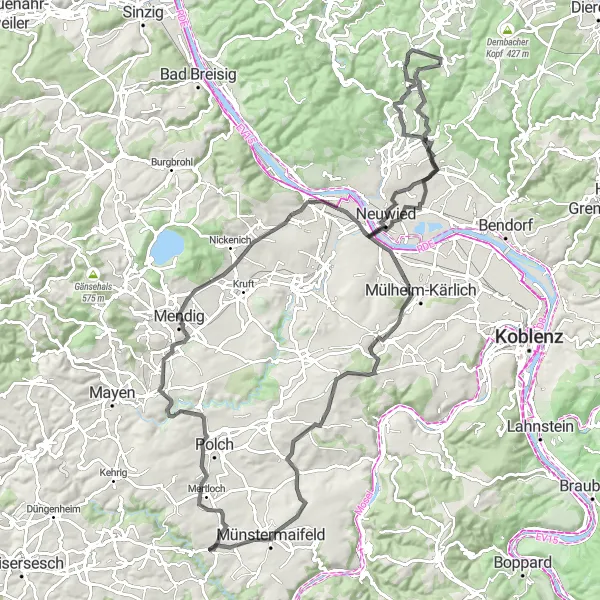 Map miniature of "The Koblenz Round-Trip Adventure" cycling inspiration in Koblenz, Germany. Generated by Tarmacs.app cycling route planner