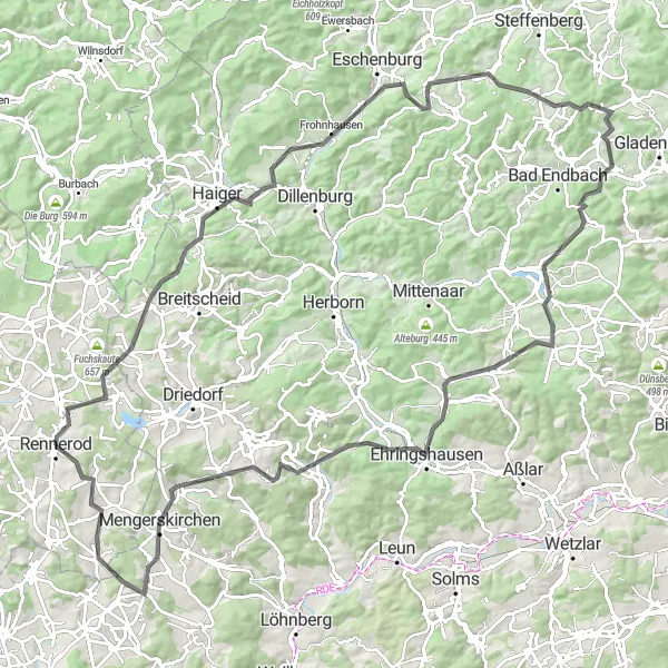 Karten-Miniaturansicht der Radinspiration "Roadbike-Abenteuer von Rennerod nach Koblenz" in Koblenz, Germany. Erstellt vom Tarmacs.app-Routenplaner für Radtouren