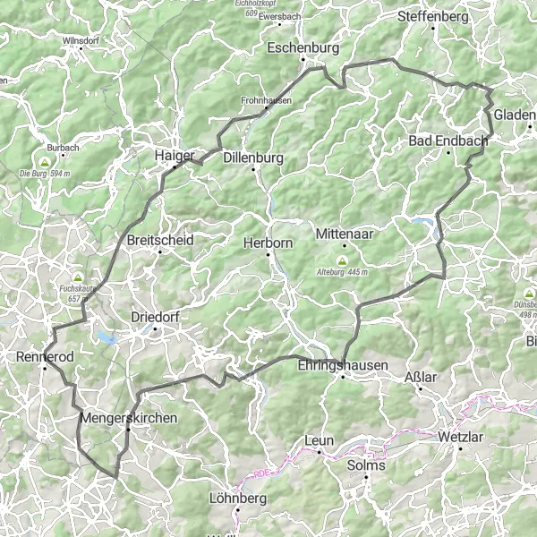 Map miniature of "The Ultimate Road Challenge" cycling inspiration in Koblenz, Germany. Generated by Tarmacs.app cycling route planner