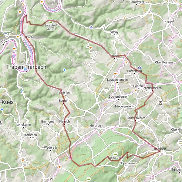 Karten-Miniaturansicht der Radinspiration "Idyllic Gravel Bike Adventure" in Koblenz, Germany. Erstellt vom Tarmacs.app-Routenplaner für Radtouren
