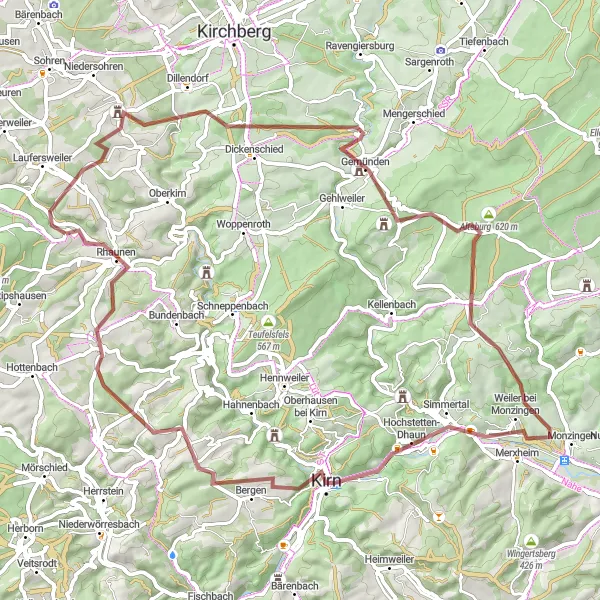 Map miniature of "Through the Wilderness" cycling inspiration in Koblenz, Germany. Generated by Tarmacs.app cycling route planner