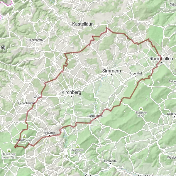 Karten-Miniaturansicht der Radinspiration "Hunsrückumrundung" in Koblenz, Germany. Erstellt vom Tarmacs.app-Routenplaner für Radtouren