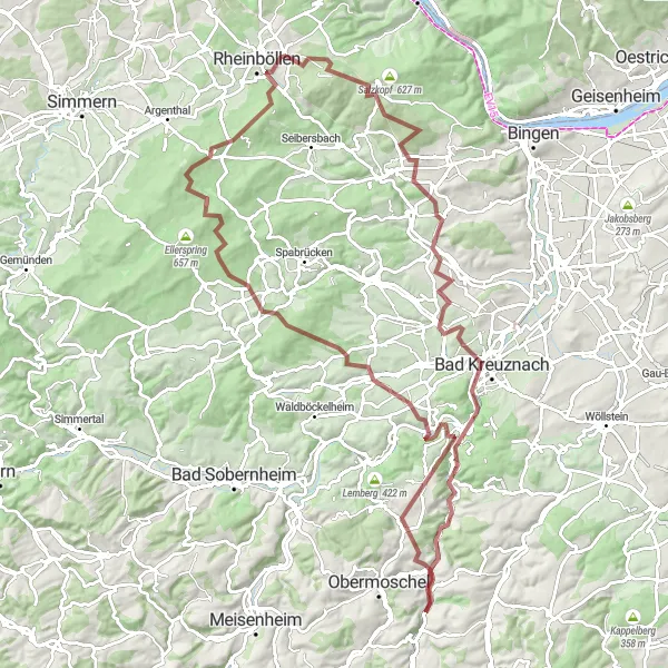 Map miniature of "The Gravel Adventure" cycling inspiration in Koblenz, Germany. Generated by Tarmacs.app cycling route planner