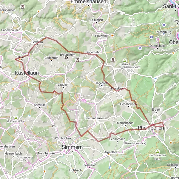 Karten-Miniaturansicht der Radinspiration "Rheinböllen Entdeckungstour" in Koblenz, Germany. Erstellt vom Tarmacs.app-Routenplaner für Radtouren
