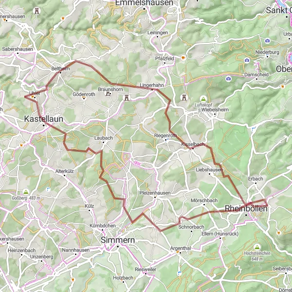 Map miniature of "Rural Gravel Escape" cycling inspiration in Koblenz, Germany. Generated by Tarmacs.app cycling route planner