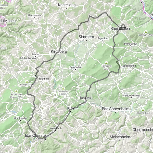 Map miniature of "Hunsrück Adventure Road" cycling inspiration in Koblenz, Germany. Generated by Tarmacs.app cycling route planner