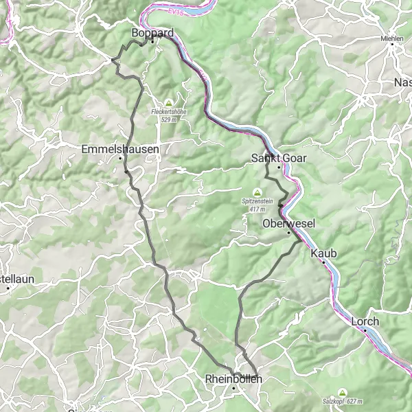 Karten-Miniaturansicht der Radinspiration "Rheinböllen nach Dichtelbach und Perscheid" in Koblenz, Germany. Erstellt vom Tarmacs.app-Routenplaner für Radtouren