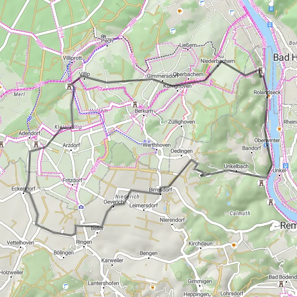 Karten-Miniaturansicht der Radinspiration "Rheinbreitbach - Oberwinter - Villip Rundtour" in Koblenz, Germany. Erstellt vom Tarmacs.app-Routenplaner für Radtouren