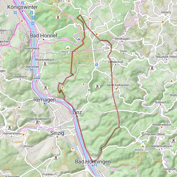 Map miniature of "Hidden Gem Gravel Tour" cycling inspiration in Koblenz, Germany. Generated by Tarmacs.app cycling route planner