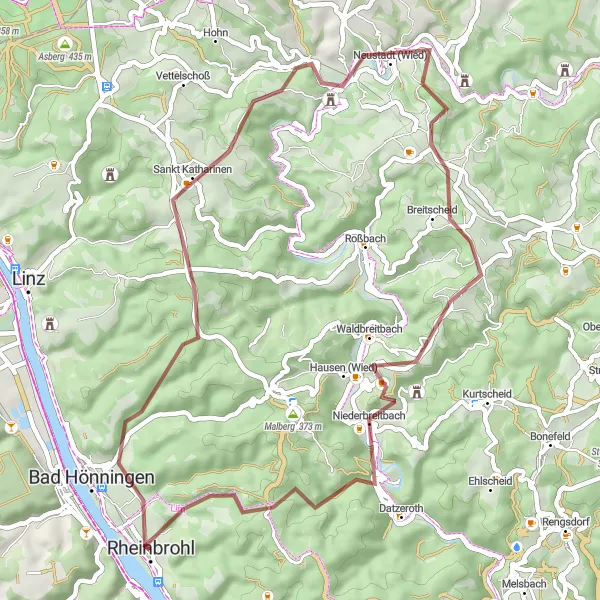 Karten-Miniaturansicht der Radinspiration "Gravel Tour um Rheinbrohl" in Koblenz, Germany. Erstellt vom Tarmacs.app-Routenplaner für Radtouren