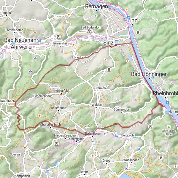 Karten-Miniaturansicht der Radinspiration "Gravel-Tour entlang des Rheins" in Koblenz, Germany. Erstellt vom Tarmacs.app-Routenplaner für Radtouren