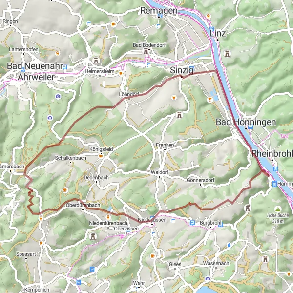 Map miniature of "Hidden Gems and Challenging Terrain" cycling inspiration in Koblenz, Germany. Generated by Tarmacs.app cycling route planner