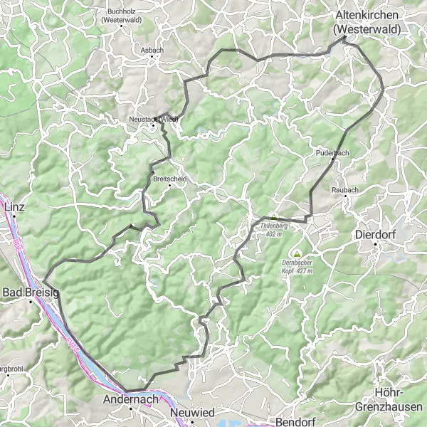 Map miniature of "Scenic Road Adventure" cycling inspiration in Koblenz, Germany. Generated by Tarmacs.app cycling route planner