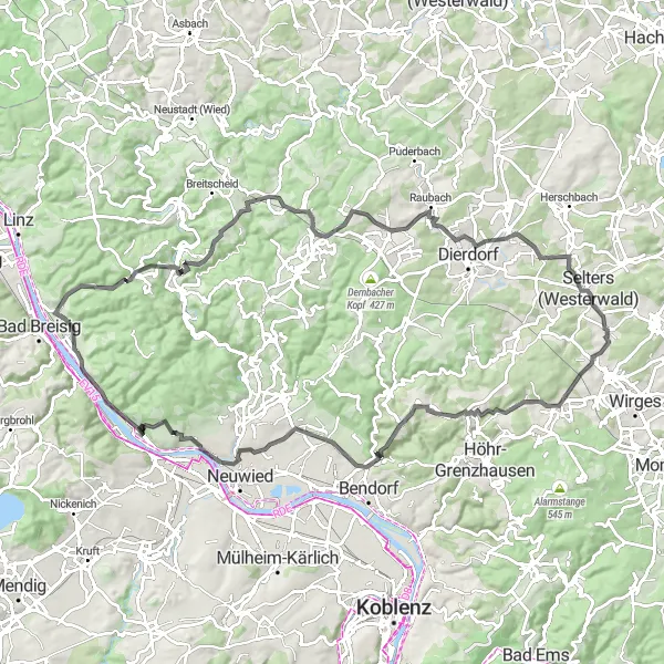 Map miniature of "Nature's Majesty and Cultural Delights" cycling inspiration in Koblenz, Germany. Generated by Tarmacs.app cycling route planner
