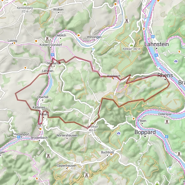 Map miniature of "Scenic Gravel Path along the Mosel" cycling inspiration in Koblenz, Germany. Generated by Tarmacs.app cycling route planner