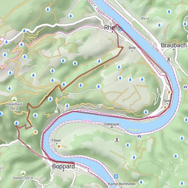 Map miniature of "Boppard and Alte Burg Gravel Route" cycling inspiration in Koblenz, Germany. Generated by Tarmacs.app cycling route planner