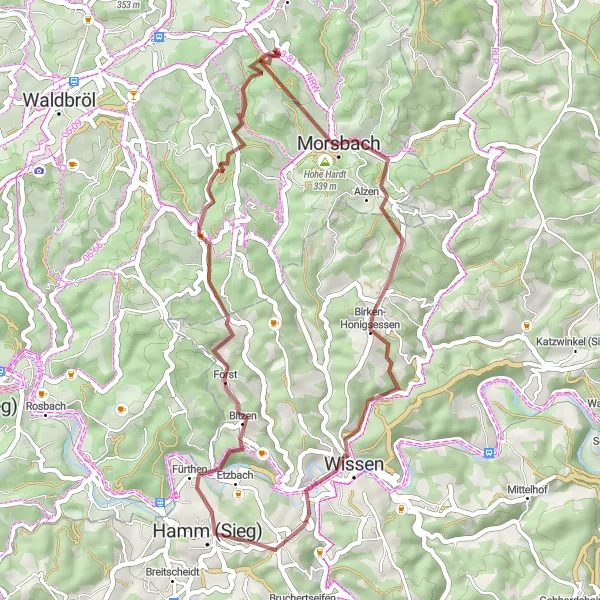 Map miniature of "Scenic Gravel Escape" cycling inspiration in Koblenz, Germany. Generated by Tarmacs.app cycling route planner