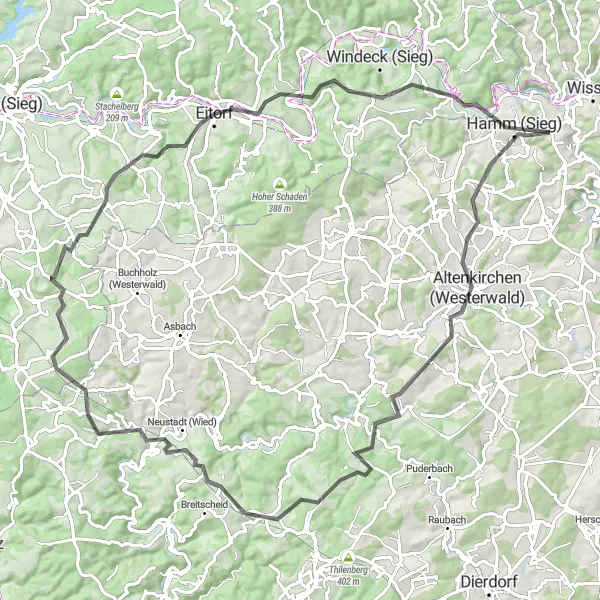 Karten-Miniaturansicht der Radinspiration "Die herausfordernde Tour von Roth nach Hamm (Sieg)" in Koblenz, Germany. Erstellt vom Tarmacs.app-Routenplaner für Radtouren