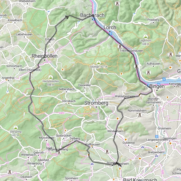 Map miniature of "The Hills of Hunsrück" cycling inspiration in Koblenz, Germany. Generated by Tarmacs.app cycling route planner