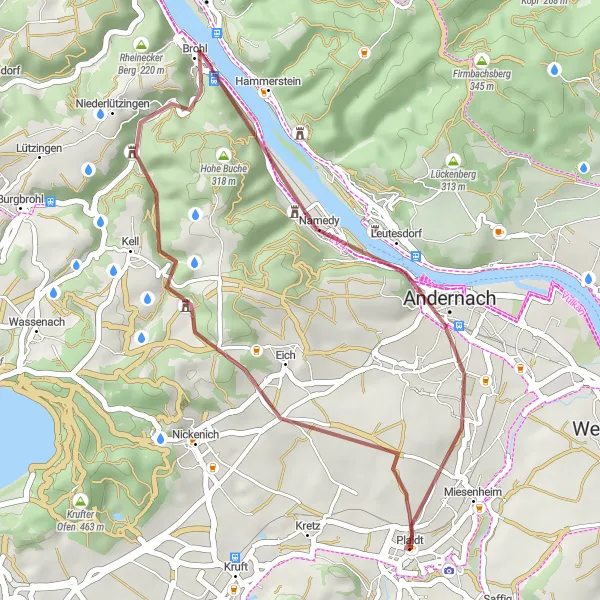 Map miniature of "Tranquil Gravel Trail" cycling inspiration in Koblenz, Germany. Generated by Tarmacs.app cycling route planner