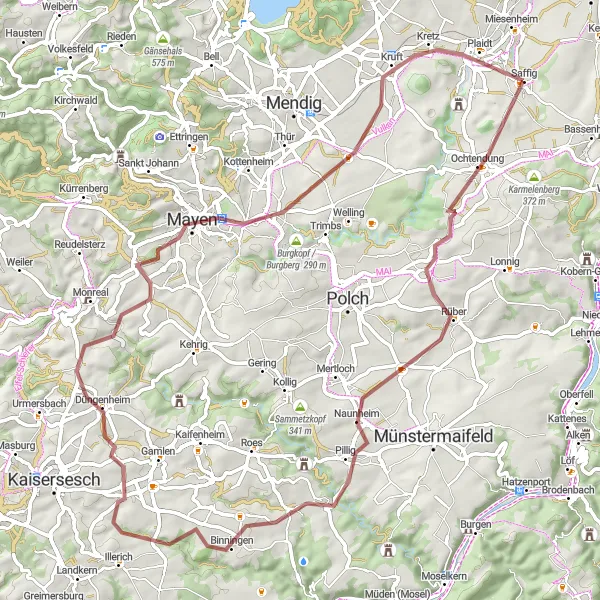 Map miniature of "Michelberg & Mayen Gravel Adventure" cycling inspiration in Koblenz, Germany. Generated by Tarmacs.app cycling route planner