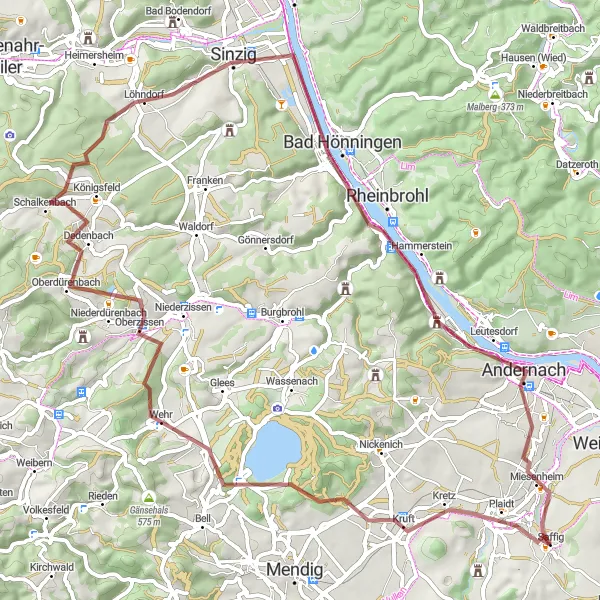 Karten-Miniaturansicht der Radinspiration "Krufter Ofen und Burg Hammerstein Rundtour" in Koblenz, Germany. Erstellt vom Tarmacs.app-Routenplaner für Radtouren
