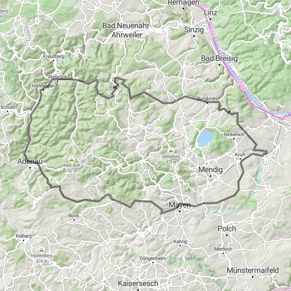 Map miniature of "Epic Eifel Panorama" cycling inspiration in Koblenz, Germany. Generated by Tarmacs.app cycling route planner