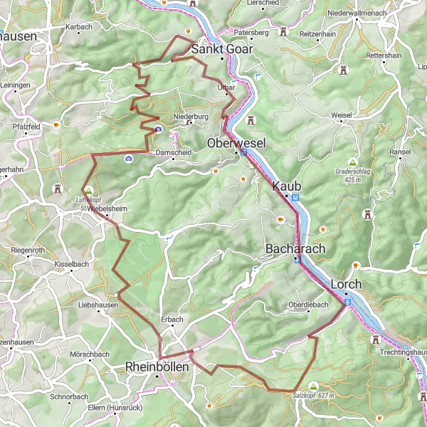 Karten-Miniaturansicht der Radinspiration "Rhein und Nahe Schleife" in Koblenz, Germany. Erstellt vom Tarmacs.app-Routenplaner für Radtouren