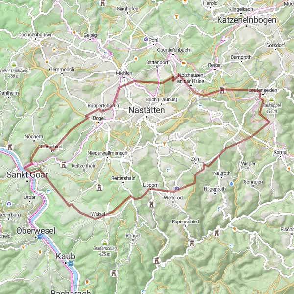 Map miniature of "Mysterious Hunsrück Gravel Loop" cycling inspiration in Koblenz, Germany. Generated by Tarmacs.app cycling route planner