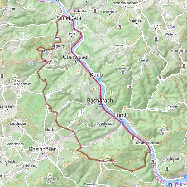 Map miniature of "Rhine Valley Gravel Exploration" cycling inspiration in Koblenz, Germany. Generated by Tarmacs.app cycling route planner