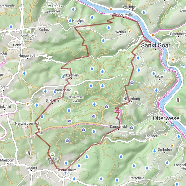 Karten-Miniaturansicht der Radinspiration "Gravel-Abenteuer um Sankt Goarshausen" in Koblenz, Germany. Erstellt vom Tarmacs.app-Routenplaner für Radtouren