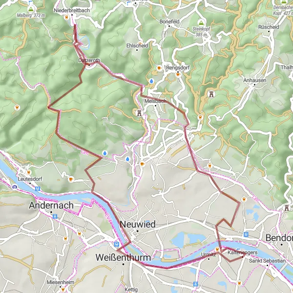 Map miniature of "Nature and History Along the River" cycling inspiration in Koblenz, Germany. Generated by Tarmacs.app cycling route planner