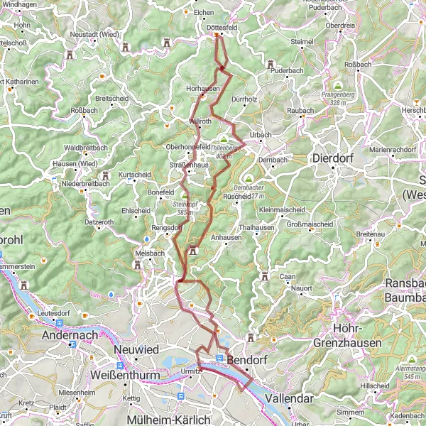 Map miniature of "Exploring the Natural Beauties of the Westerwald" cycling inspiration in Koblenz, Germany. Generated by Tarmacs.app cycling route planner