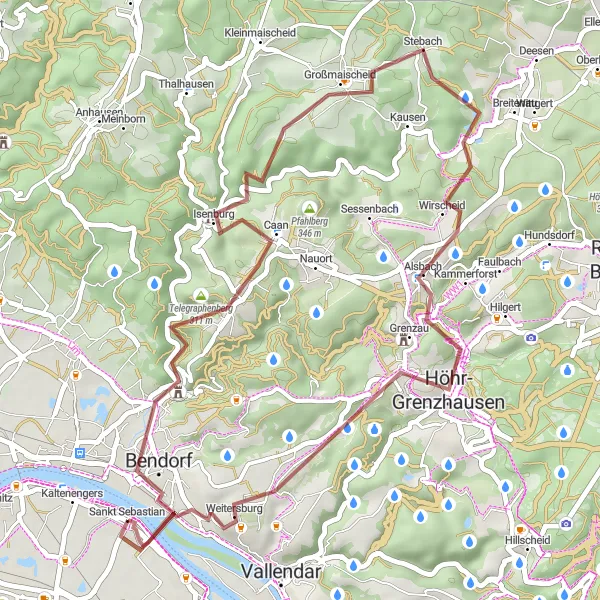 Map miniature of "Bendorf's Nature and Heritage" cycling inspiration in Koblenz, Germany. Generated by Tarmacs.app cycling route planner