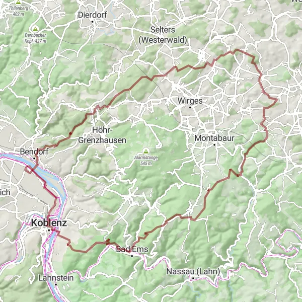 Map miniature of "Eifel Adventure" cycling inspiration in Koblenz, Germany. Generated by Tarmacs.app cycling route planner