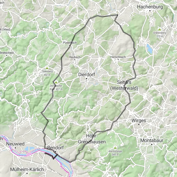 Map miniature of "Exploring the Hinterland of Sankt Sebastian" cycling inspiration in Koblenz, Germany. Generated by Tarmacs.app cycling route planner